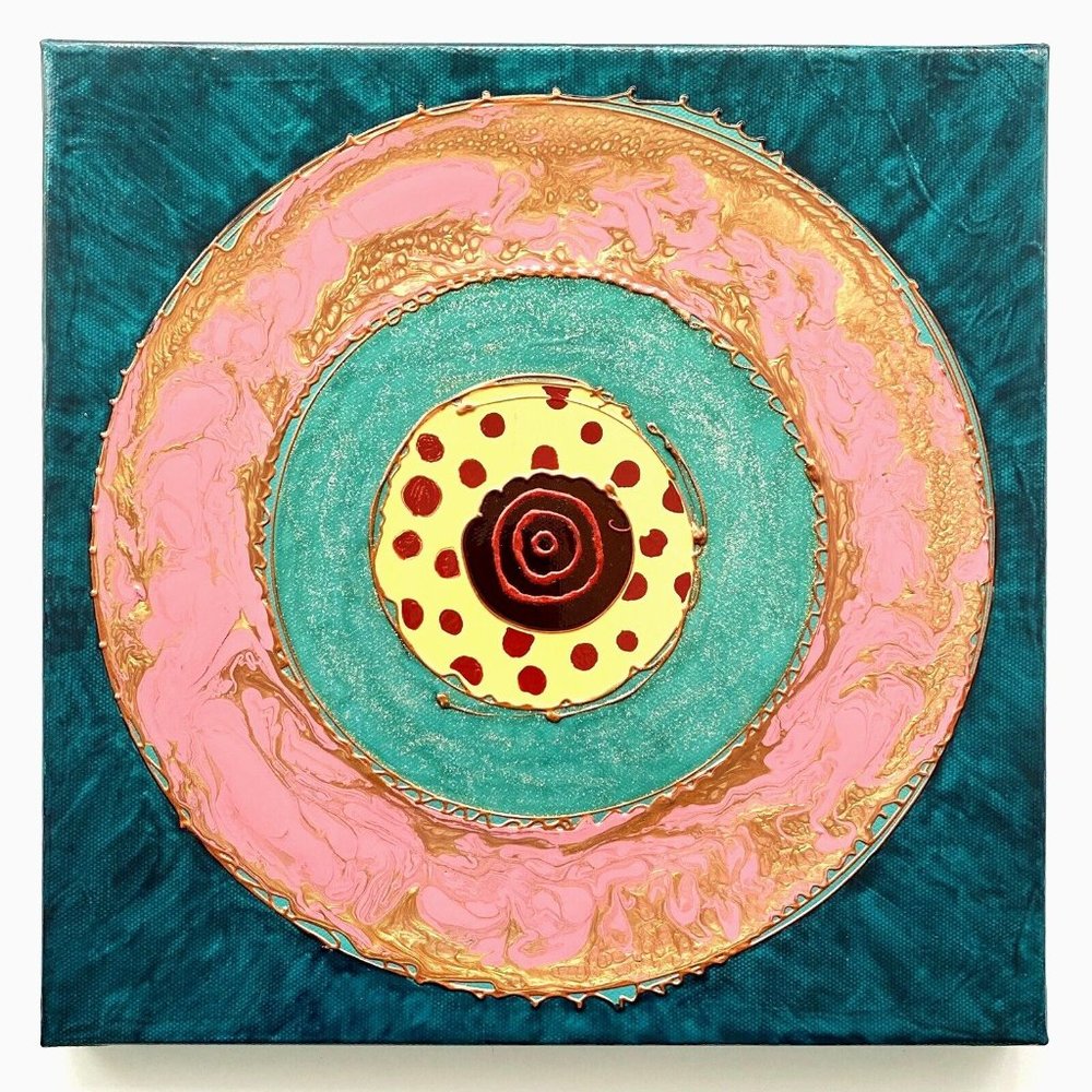 Original Art “Bullseye #31” Artwork Mixed Media Painting Frame Ready 12”x12”